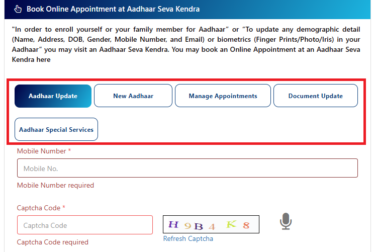 Appointment Booking For Aadhaar