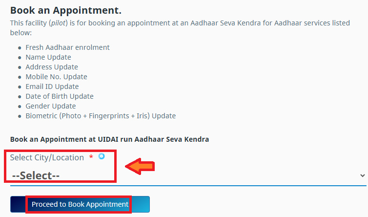 Appointment Aadhaar for aadhaar