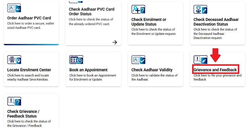 Grievance in Aadhaar
