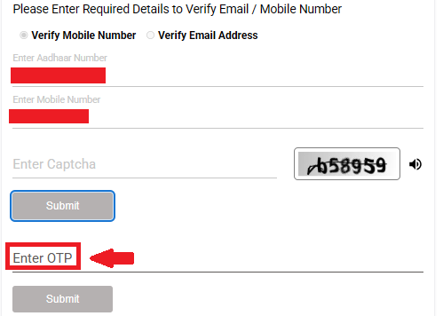 Verify email or mobile in aadhaar