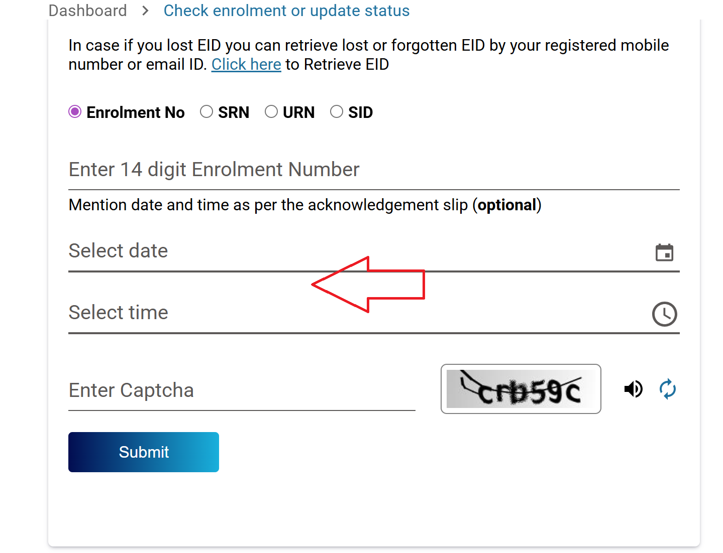 Enrolment Status Of Aadhaar