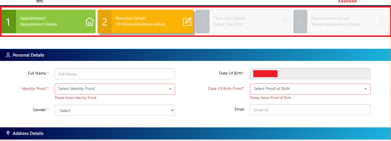 Enter Your Details For Aadhaar Booking