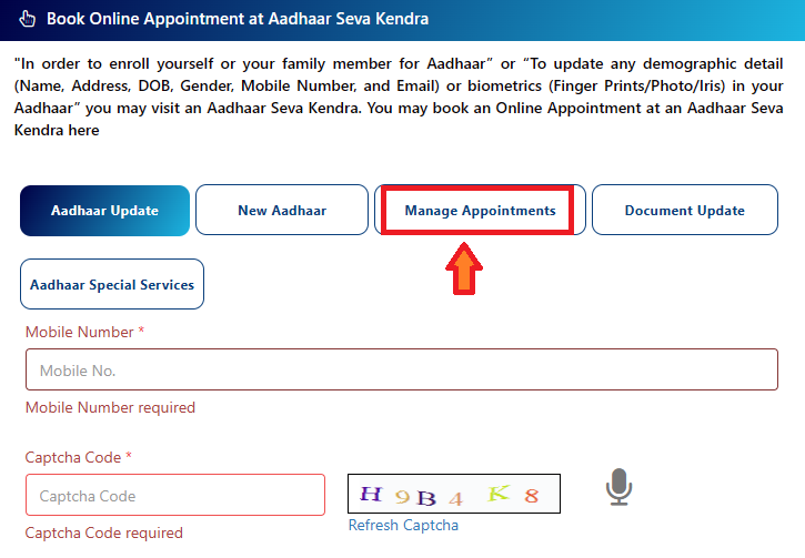 Appointment Aadhaar Reschedule