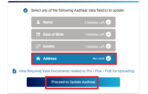 Proceed To Update Aadhaar Address